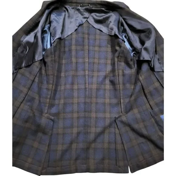 Gant Blazer Jacket Men's 42 Check Italian Wool Flannel Slim Fit Two Button